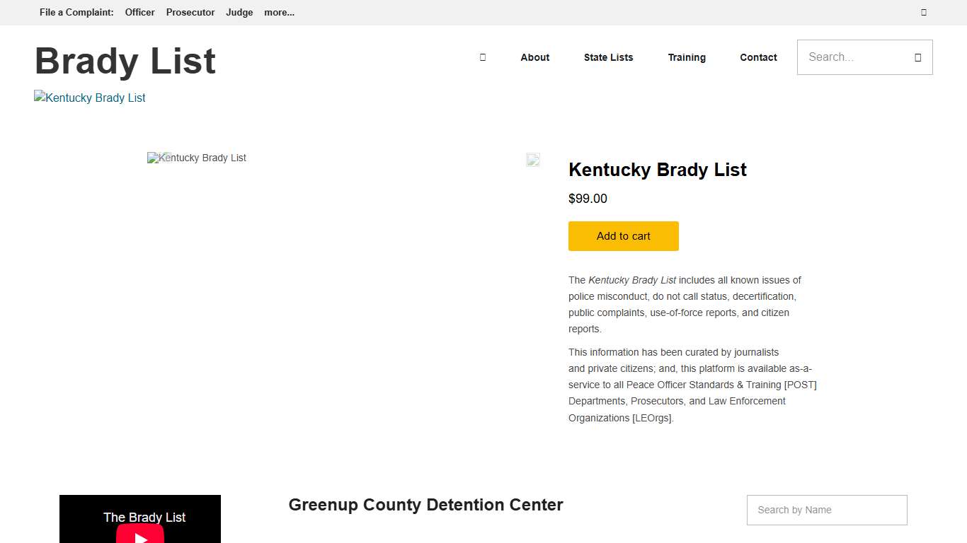 Brady List for Greenup County Detention Center (Kentucky)
